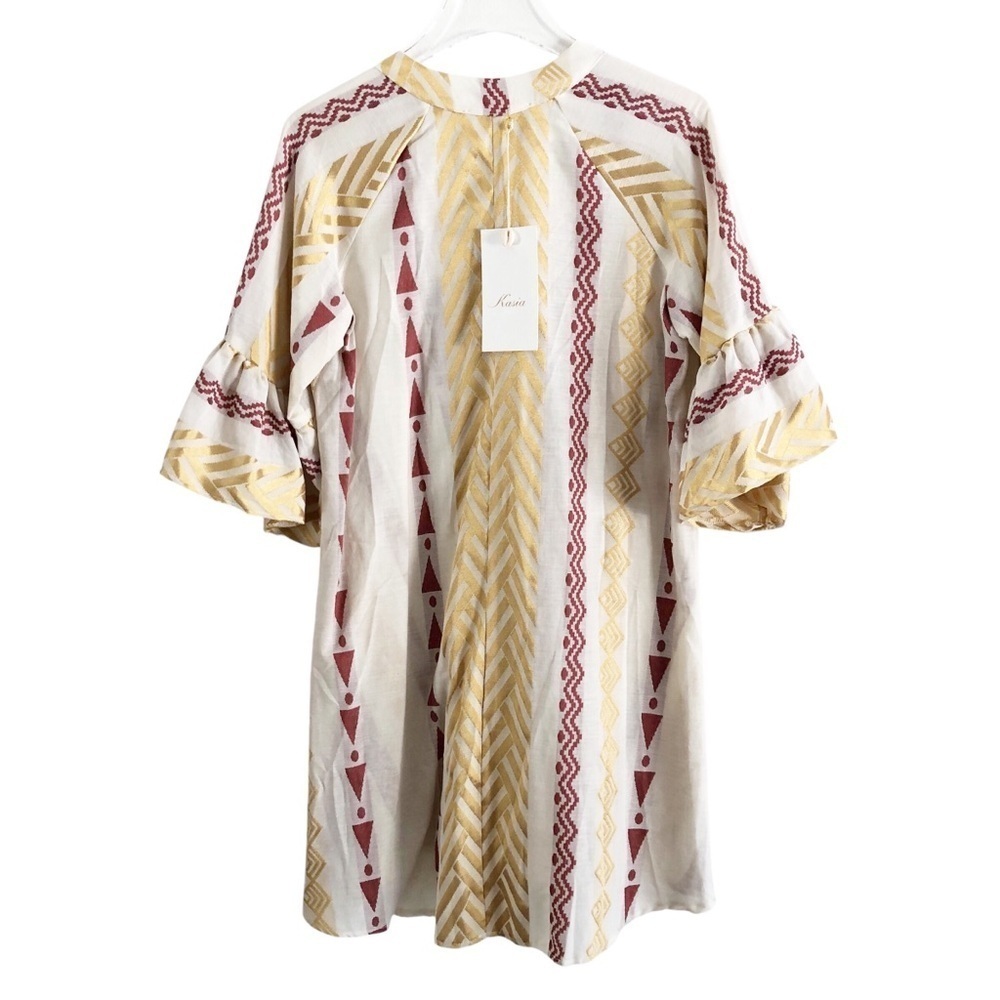 Kasia Pull On Dress Gold Maroon Cream Geometric Print Size Small - Picture 7 of 11